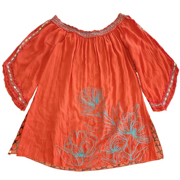 Urban Mango Vibrant Orange Gold Embellished Embroidered Boho Tunic M| Fairy - Picture 3 of 14
